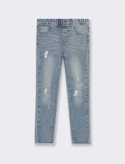 Piazza Italia Bambina|Jeans<Jeggings stretch effetto denim con vita elasticizzata e chiusura e tasche trompe l'oeil - Denim chiaro