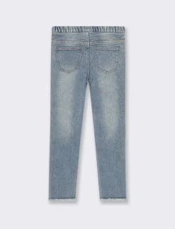 Piazza Italia Bambina|Jeans<Jeggings stretch effetto denim con vita elasticizzata e chiusura e tasche trompe l'oeil - Denim chiaro