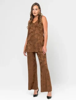 Donna Piazza Italia Pantaloni<Legging lavorazioe jaquard in tessuto di maglia garzato - tabacco