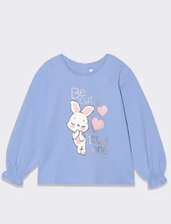 Piazza Italia Neonata<Maglia girocollo e manica lunga, con elastici e rouches ai polsi con stampa frontale -