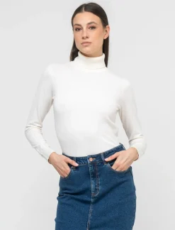 Donna Piazza Italia Donna|Maglieria<Maglia a collo alto basica in maglia fine vestibilità comfort - Avorio