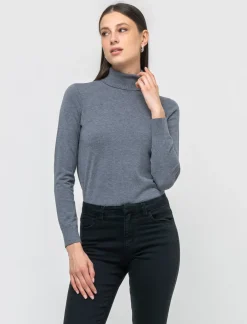 Donna Piazza Italia Donna|Maglieria<Maglia a collo alto basica in maglia fine vestibilità comfort - Antracite melange