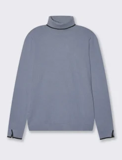 Donna Piazza Italia Donna|Maglieria<Maglia a collo alto con dettaglio a contrasto su collo e polsini - Celeste