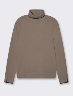 Donna Piazza Italia Donna|Maglieria<Maglia a collo alto con dettaglio a contrasto su collo e polsini - tortora