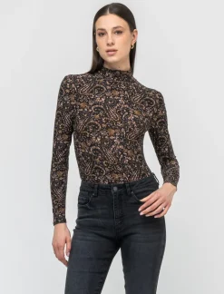 Donna Piazza Italia Donna|Maglieria<Maglia a collo alto fantasia con maniche lunghe vestibilità slim - var 2