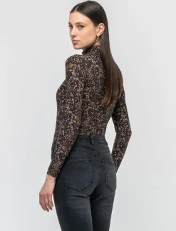 Donna Piazza Italia Donna|Maglieria<Maglia a collo alto fantasia con maniche lunghe vestibilità slim - var 2