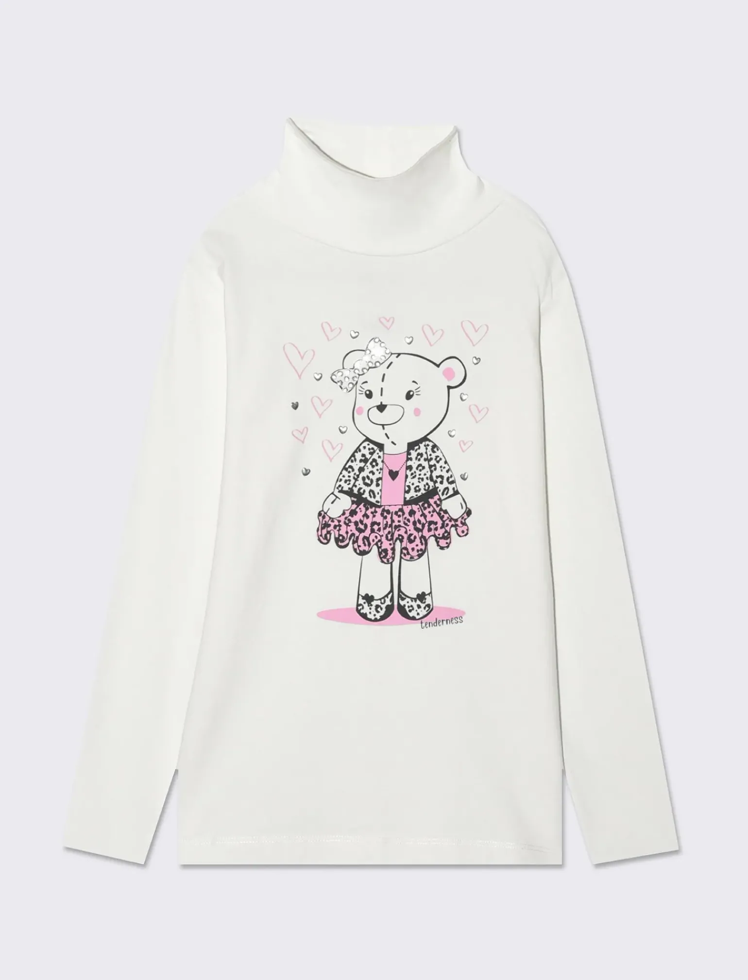 Piazza Italia Bambina|T-Shirt E Top<Maglia a collo alto in cotone elasticizzato e stampe frontali con strass adesivi decorativi - sporco