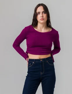 Piazza Italia Maglia a coste con arricci sul fianco - Vinaccia Rosso Fashion