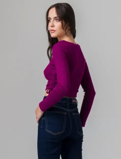 Piazza Italia Maglia a coste con arricci sul fianco - Vinaccia Rosso Fashion