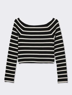 Donna Piazza Italia Donna<Maglia a coste,manica lunga, scollo schiffer a righe con vestibilità cropped slim - var 1