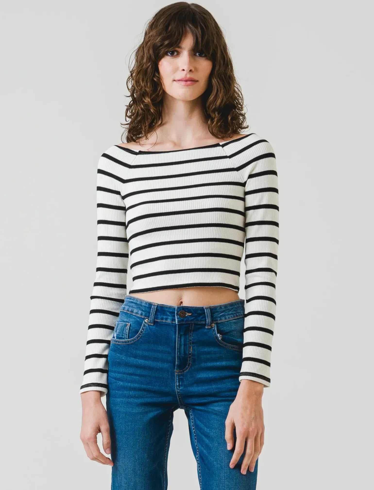 Donna Piazza Italia Donna<Maglia a coste,manica lunga, scollo schiffer a righe con vestibilità cropped slim - var 2