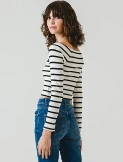 Donna Piazza Italia Donna<Maglia a coste,manica lunga, scollo schiffer a righe con vestibilità cropped slim - var 2