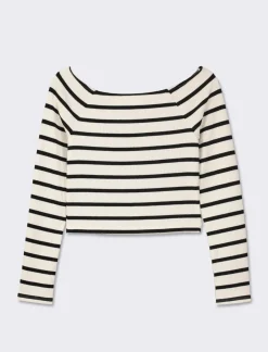 Donna Piazza Italia Donna<Maglia a coste,manica lunga, scollo schiffer a righe con vestibilità cropped slim - var 2