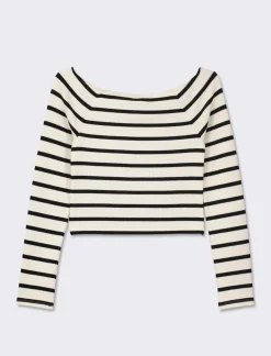 Donna Piazza Italia Donna<Maglia a coste,manica lunga, scollo schiffer a righe con vestibilità cropped slim - var 2