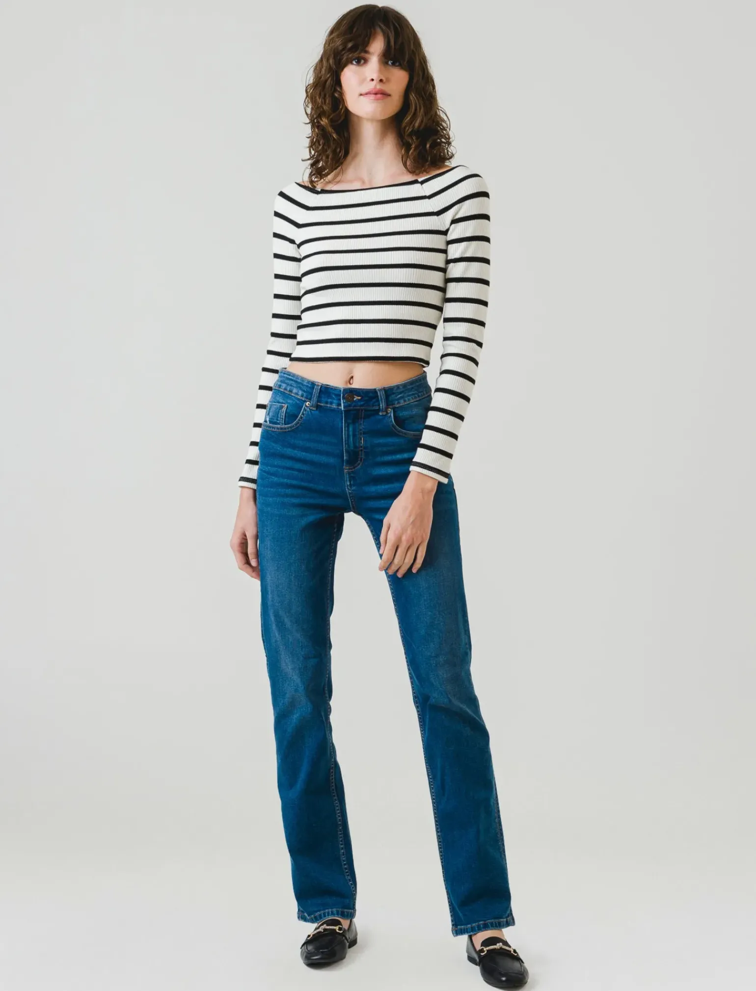 Donna Piazza Italia Donna<Maglia a coste,manica lunga, scollo schiffer a righe con vestibilità cropped slim - var 2