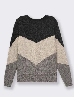 Donna Piazza Italia Maglieria<Maglia a girocollo in ciniglia con manica a T e lavorazione a righe larghe - var 1