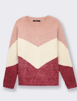 Donna Piazza Italia Maglieria<Maglia a girocollo in ciniglia con manica a T e lavorazione a righe larghe - var 2