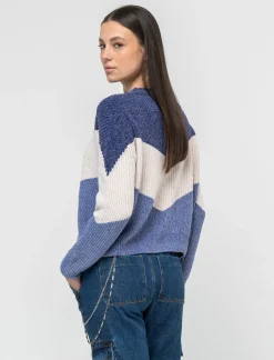 Donna Piazza Italia Maglieria<Maglia a girocollo in ciniglia con manica a T e lavorazione a righe larghe - var 3