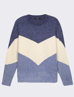 Donna Piazza Italia Maglieria<Maglia a girocollo in ciniglia con manica a T e lavorazione a righe larghe - var 3