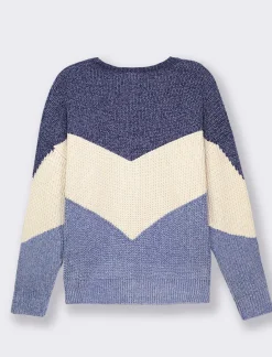 Donna Piazza Italia Maglieria<Maglia a girocollo in ciniglia con manica a T e lavorazione a righe larghe - var 3