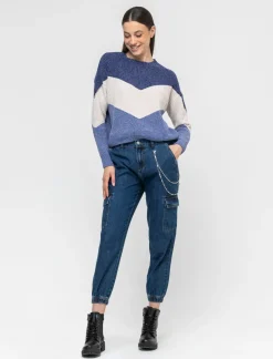 Donna Piazza Italia Maglieria<Maglia a girocollo in ciniglia con manica a T e lavorazione a righe larghe - var 3