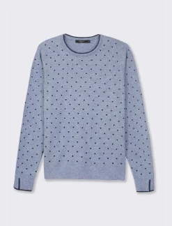 Donna Piazza Italia Donna|Maglieria<Maglia a girocollo in filato con motivo floccato stampato - Celeste