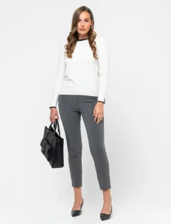 Donna Piazza Italia Donna|Maglieria<Maglia a girocollo in maglia fine con contrasto su bordo scollo e polso - Avorio