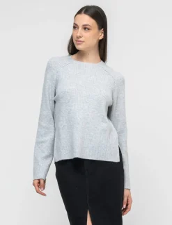 Donna Piazza Italia Maglieria<Maglia a girocollo in manica lunga con spacchi laterali - chiaro