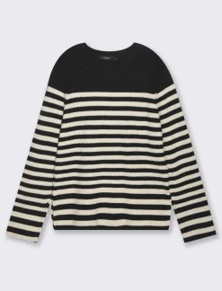 Donna Piazza Italia Maglieria<Maglia a righe in morbido filato girocollo manica lunga e spacchi laterali - var 1