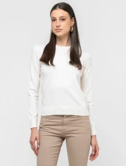 Donna Piazza Italia Donna|Maglieria<Maglia basic modello girocollo in maglia fine - Avorio