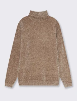 Uomo Piazza Italia Maglieria<Maglia collo alto in ciniglia regularfit con costa al collo, ai polsi e al fondo - tortora