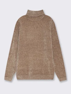 Uomo Piazza Italia Maglieria<Maglia collo alto in ciniglia regularfit con costa al collo, ai polsi e al fondo - tortora