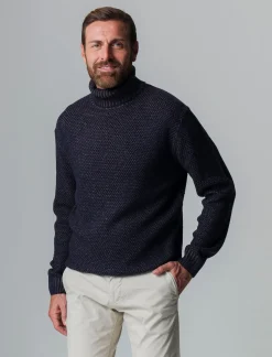 Uomo Piazza Italia Uomo|Maglieria<Maglia collo alto regolabile con coulisse e lvorazione jacquard bicolor -