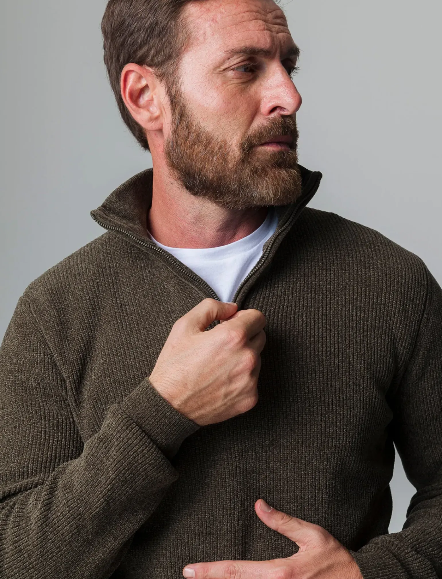 Uomo Piazza Italia Maglieria<Maglia collo alto zip in ciniglia a coste regular fit - kaki