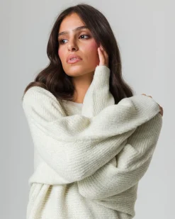 Donna Piazza Italia Donna|Maglieria<Maglia con filo effetto metallizzato paricollo e manica a pipistrello - Avorio