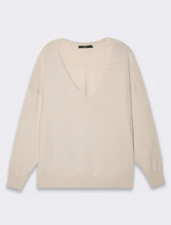 Donna Piazza Italia Maglieria<Maglia con parte posteriore più lunga e spacchi laterali - Avorio