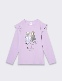 Piazza Italia Bambina|T-Shirt E Top<Maglia con rouches alle maniche e stampa con strass e paillettes - Lilla