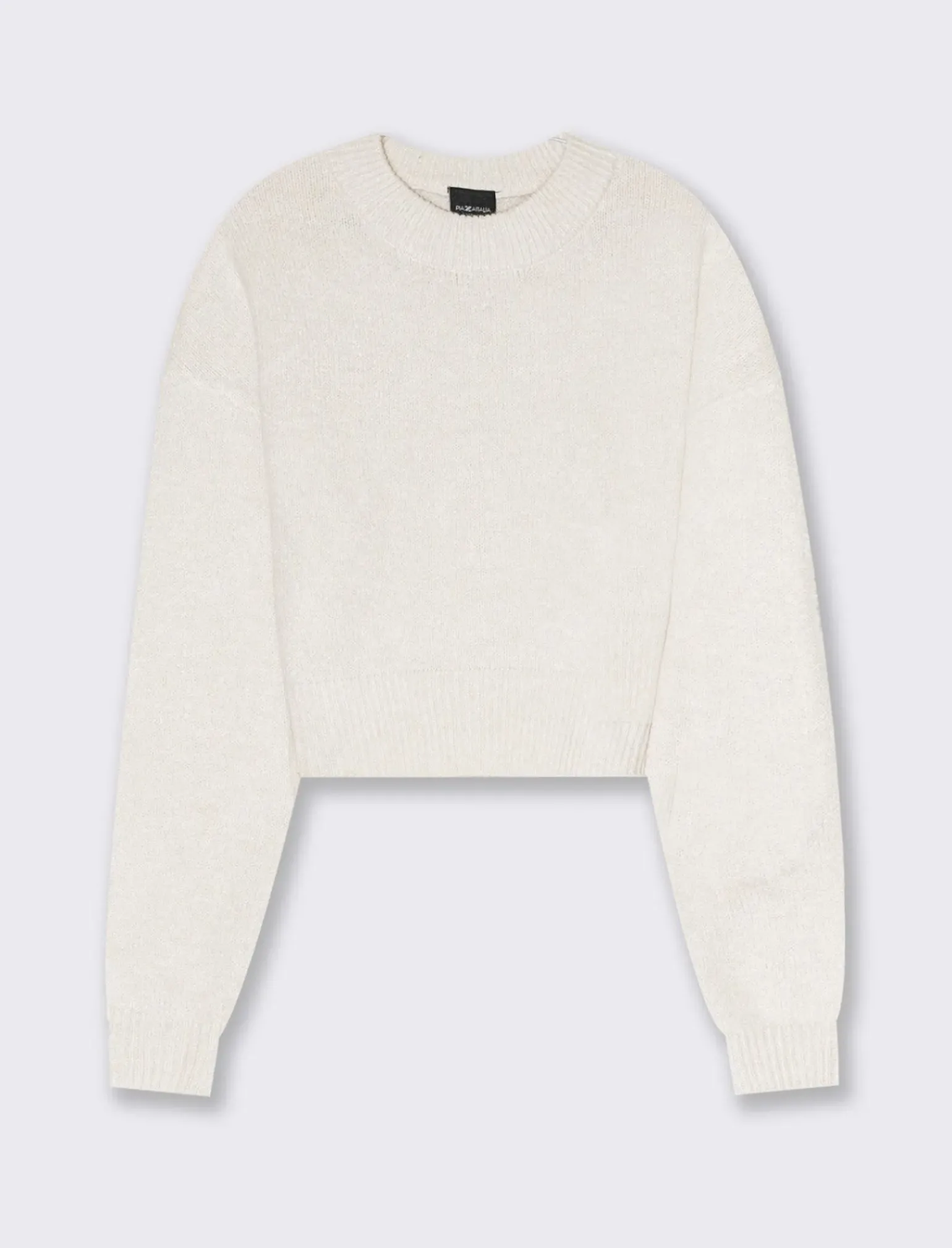 Donna Piazza Italia Maglieria<Maglia crop manica lunga giro collo con spalla a T - Avorio