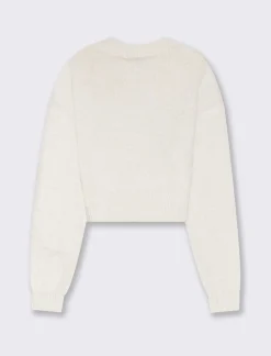 Donna Piazza Italia Maglieria<Maglia crop manica lunga giro collo con spalla a T - Avorio