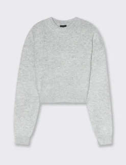 Donna Piazza Italia Maglieria<Maglia crop manica lunga giro collo con spalla a T - Grigio chiaro