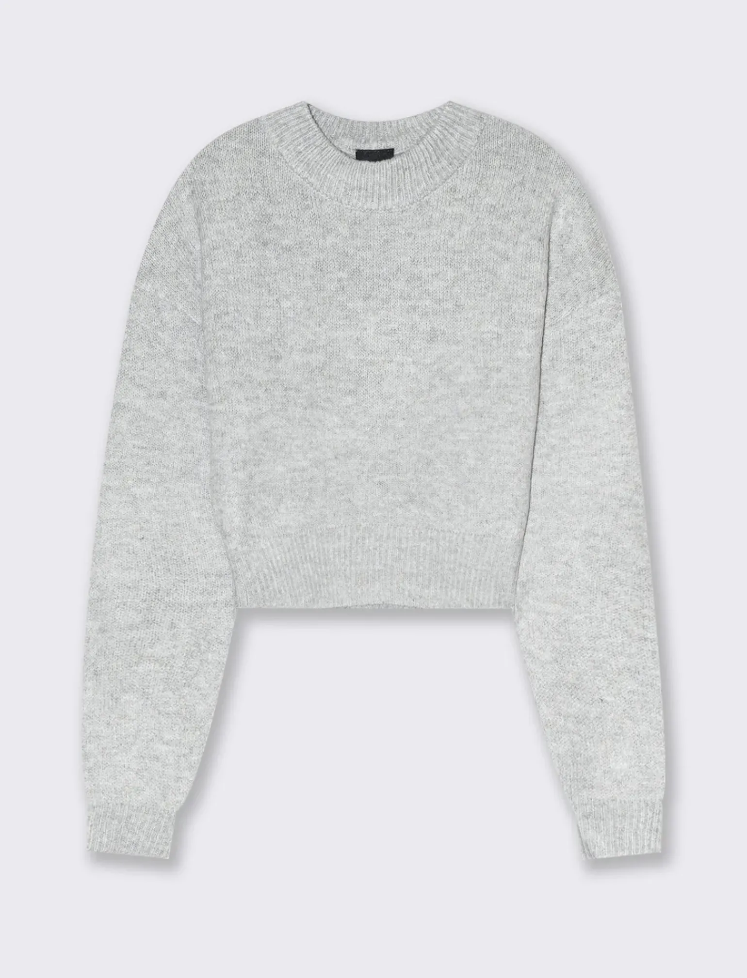 Donna Piazza Italia Maglieria<Maglia crop manica lunga giro collo con spalla a T - Grigio chiaro