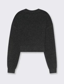 Donna Piazza Italia Maglieria<Maglia crop manica lunga giro collo con spalla a T - Antracite melange