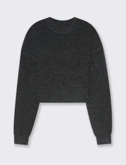 Donna Piazza Italia Maglieria<Maglia crop manica lunga giro collo con spalla a T - Antracite melange