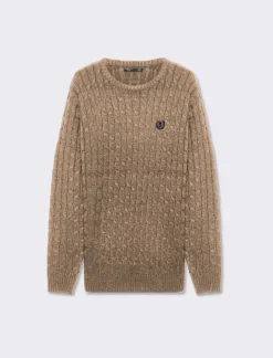 Uomo Piazza Italia Maglieria<Maglia dolcevita lavorazione a trecce con ricamo sul petto, regular fit - tortora