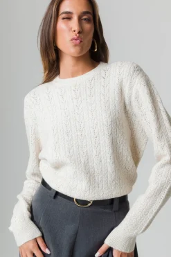 Donna Piazza Italia Donna|Maglieria<Maglia girocollo con lavorazioni e filo effetto metalizzato - Avorio