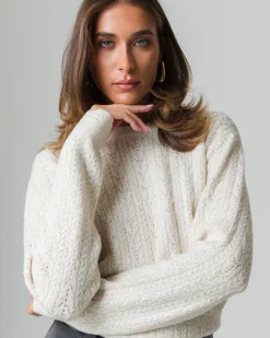 Donna Piazza Italia Donna|Maglieria<Maglia girocollo con lavorazioni e filo effetto metalizzato - Avorio