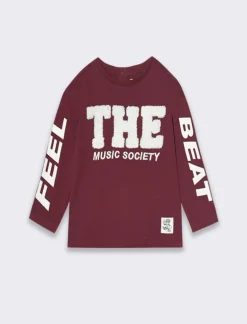 Piazza Italia Neonato|T-Shirt E Top<Maglia girocollo con stampa sulle maniche e ricamo frontale - Vinaccia