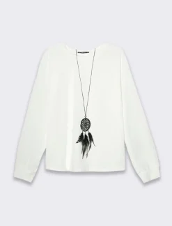 Donna Piazza Italia Maglieria<Maglia girocollo con tessuto a coste - latte