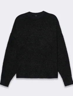 Donna Piazza Italia Maglieria<Maglia girocollo e manica lunga taglio crop tessuto effetto pelliccia - Nero