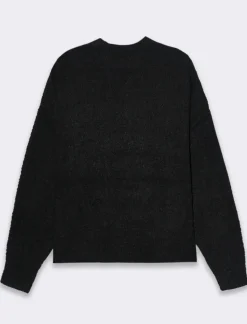 Donna Piazza Italia Maglieria<Maglia girocollo e manica lunga taglio crop tessuto effetto pelliccia - Nero